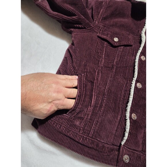 Levis Corduroy Sherpa Trucker Jacket Warm Winter Coat Mauve Purple Medium - Picture 5 of 9